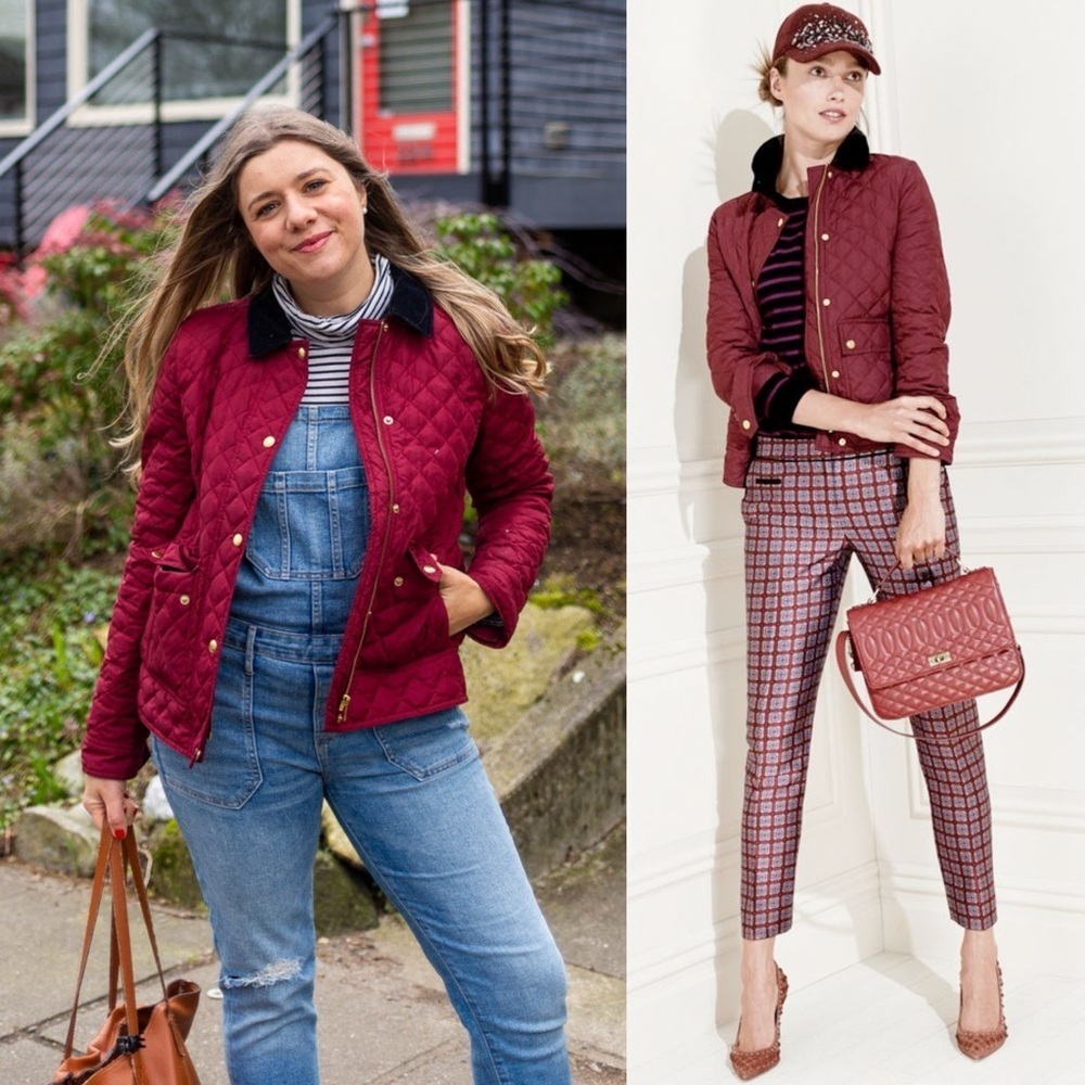 J. CREW CRIMSON MAPLE RED QUILTED DOWN FILLED BARN CHORE TACK JACKET STYLE 02722